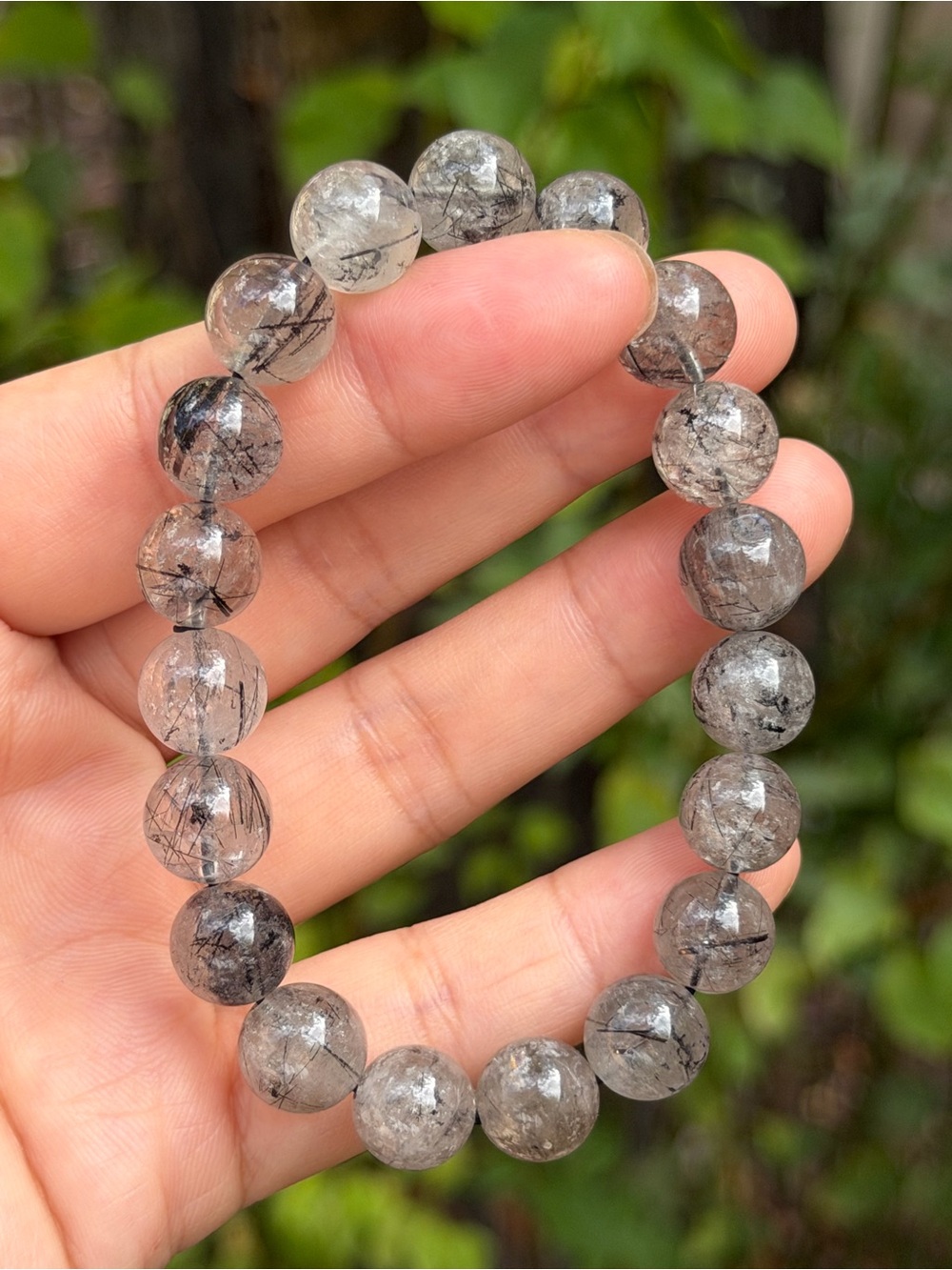 10mm stretchable black rutilated quartz bracelet 2538 - Picture 7 of 9